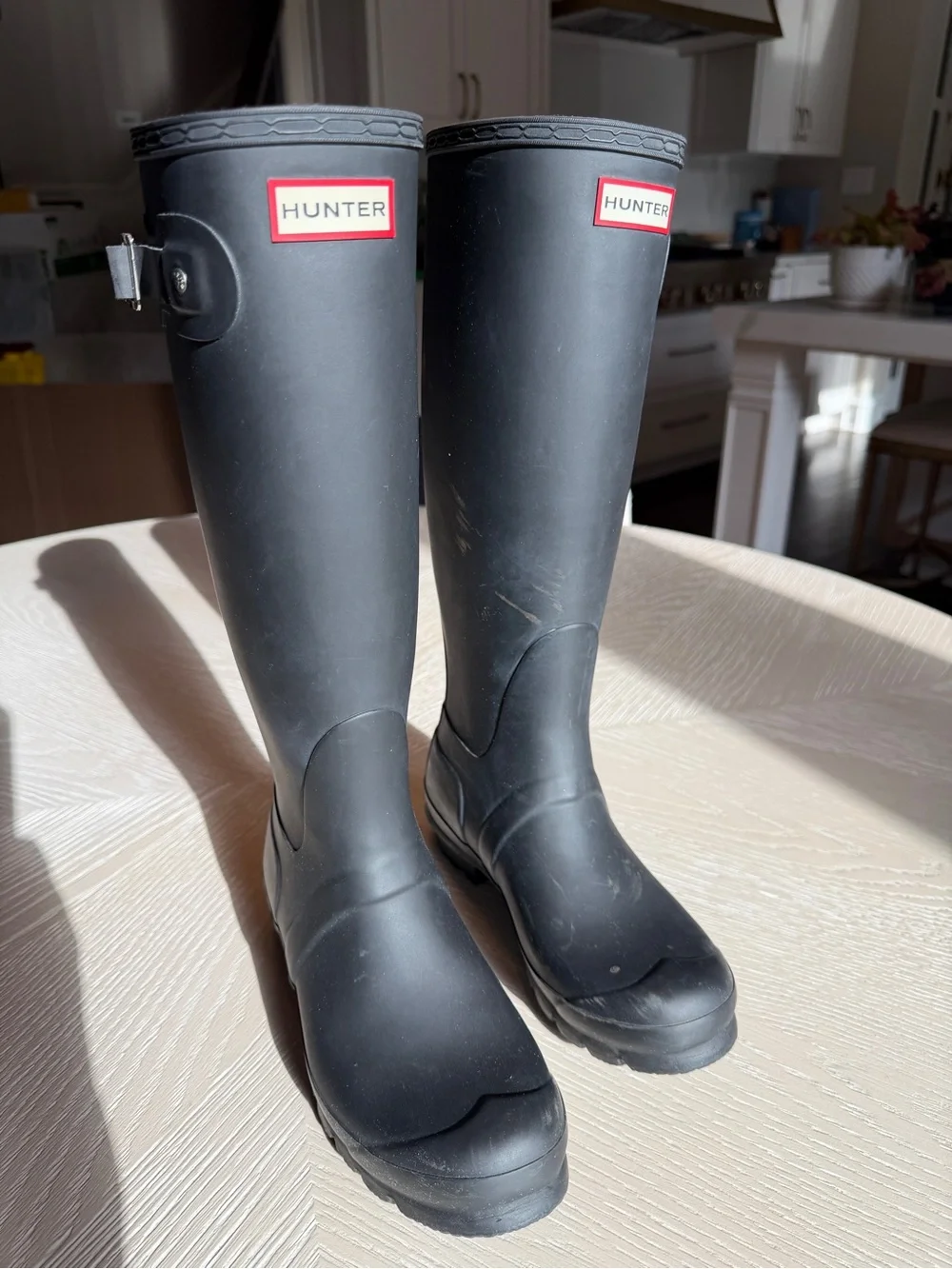 Hunter Matte Black Knee-High Rain Boots with Red Logo